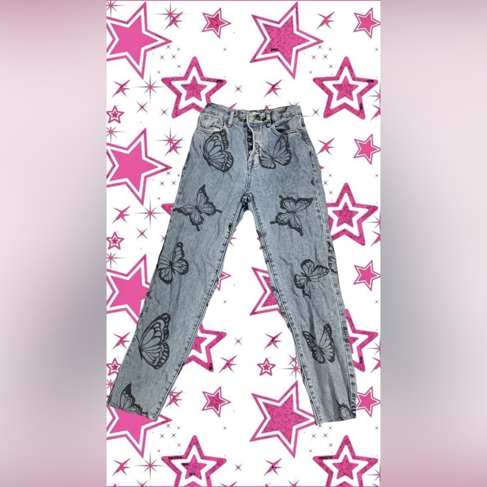 Pacsun High rise straight butterfly print jeans (24)